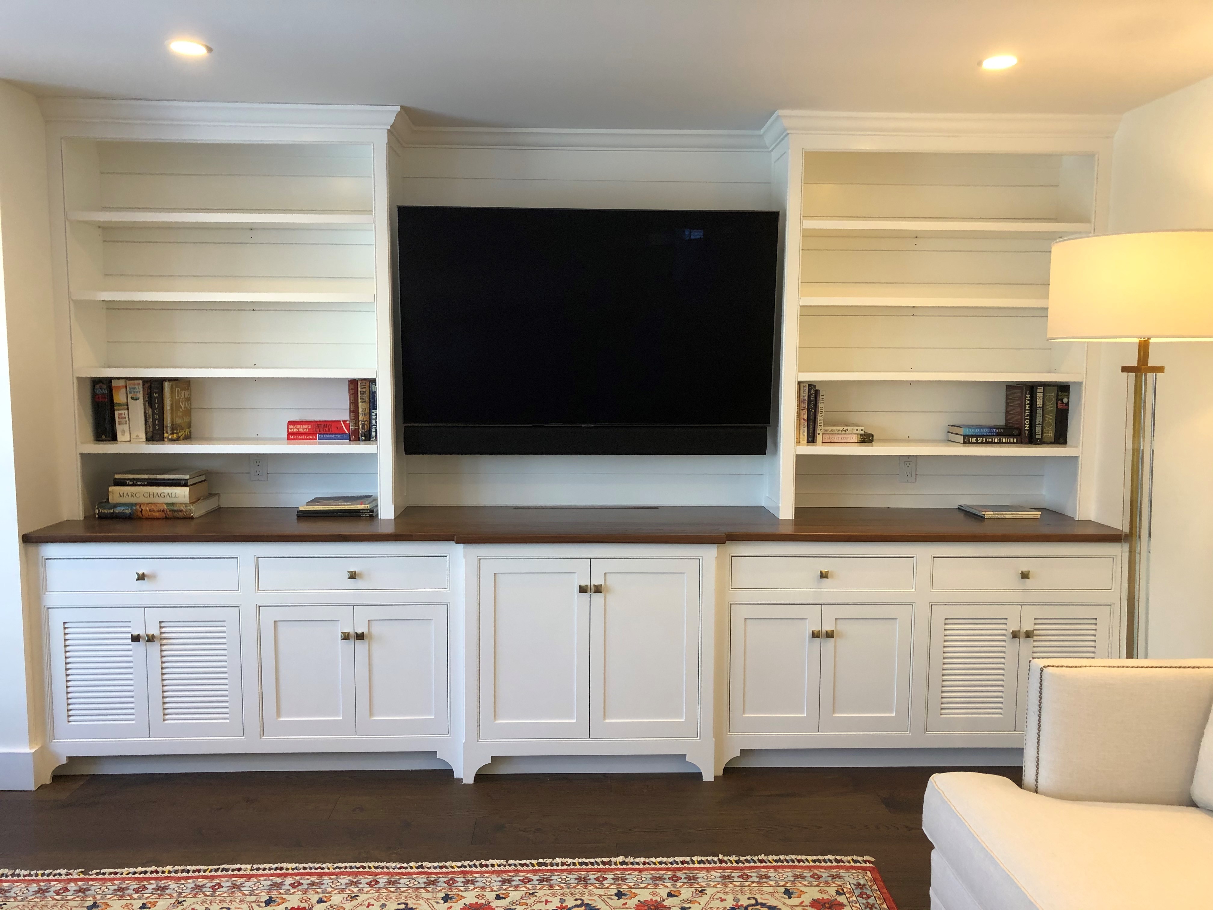White media and bookcase built-in