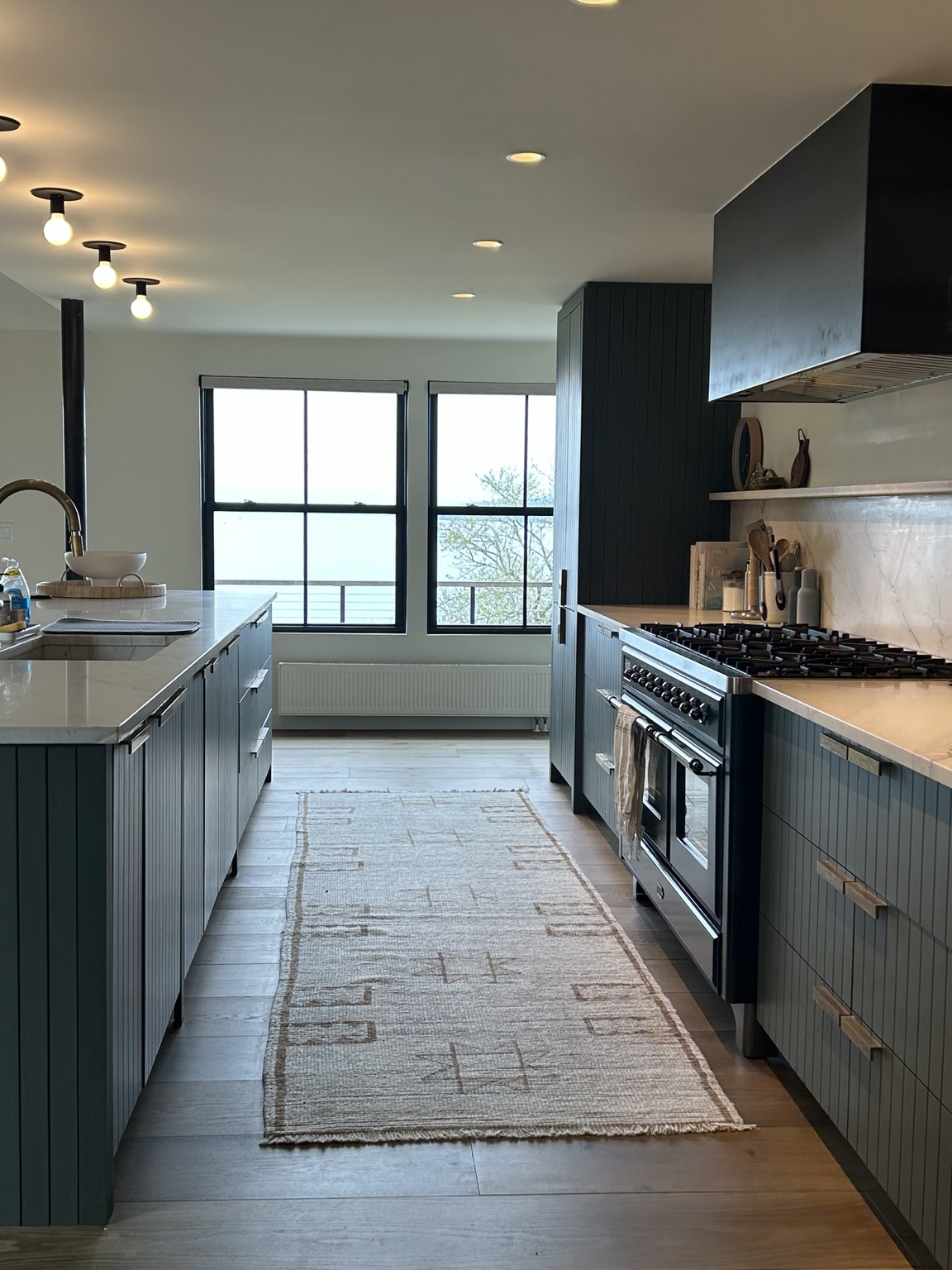 Blue-green kitchen window view
