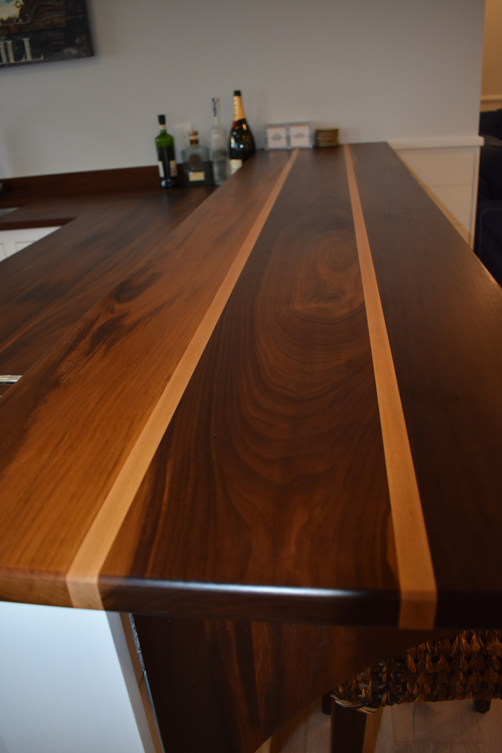 Custom wood bar table top detail