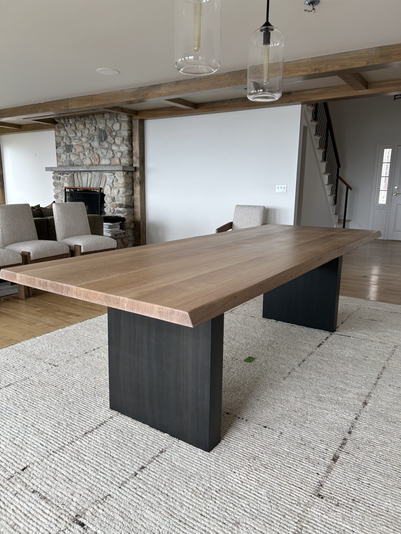 Custom wood dining table angle view