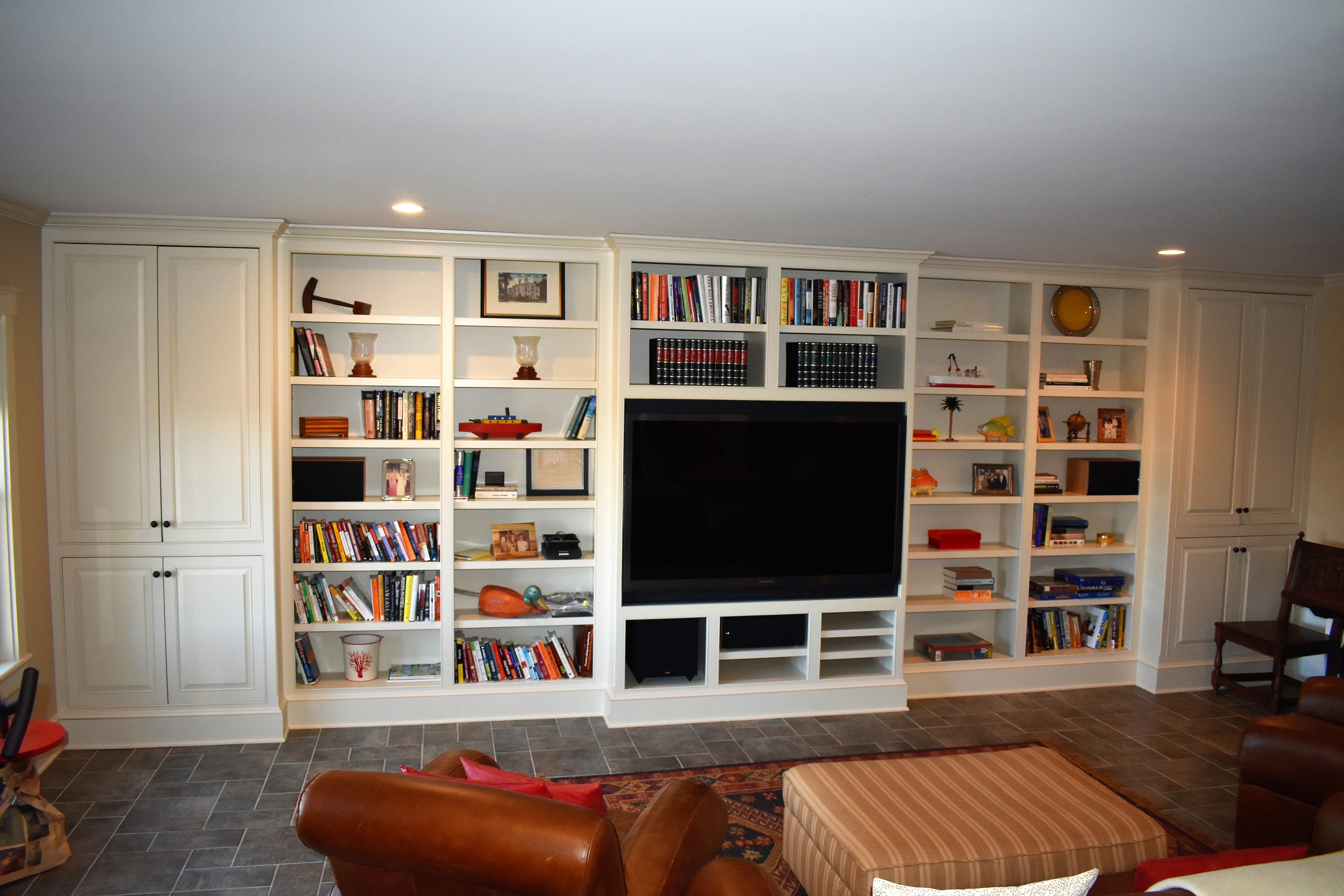 White entertainment center built-in
