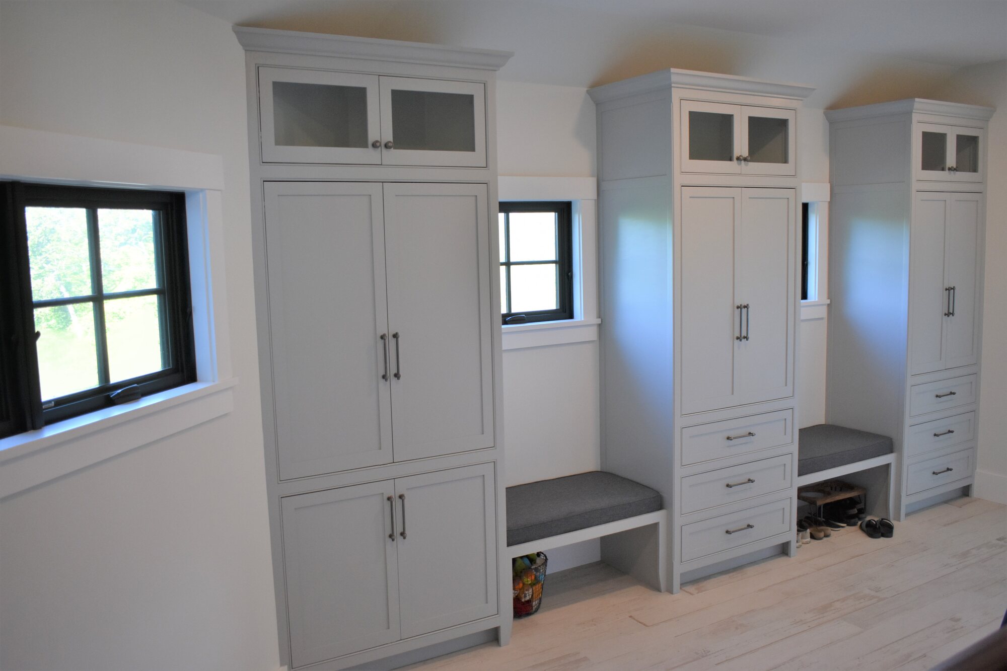 Tall white mudroom lockers