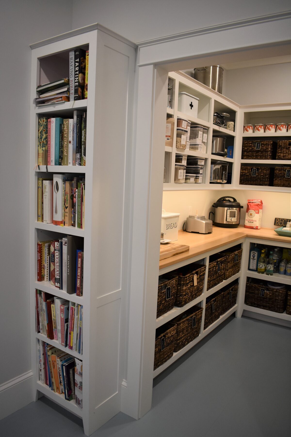 Side shelving in walk-in pantry